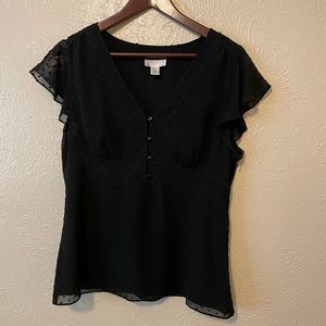 LOFT Swiss dot top with flutter sleeves